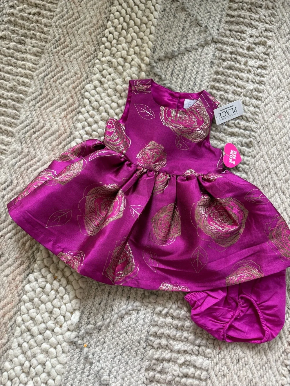 The Children's Place Fuchsia Floral Metallic Rose Dress 18-24 months 2pc nwt